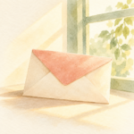閉じた手紙に窓から柔らかな光が差す水彩イラスト